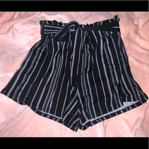 Black and white striped loose shorts